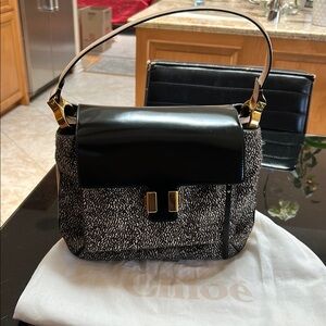 Chloe Black and Gray Shoulder Bag with Gold Hardware